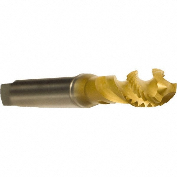 Spiral Flute Tap: M8 x 1.25, Metric, 3 Flute, Modified Bottoming, 6H Class of Fit, Cobalt, TiN Finish