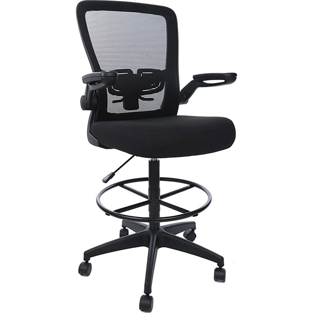 Swivel & Adjustable Stools; Base Type: Nylon ; Type: Drafting Stool; Flip Arm Task Chair; Mesh Back ; Seat Material: Fabric ; Foot Type: Caster ; Weight Capacity: 275lb ; Seat Color: Black