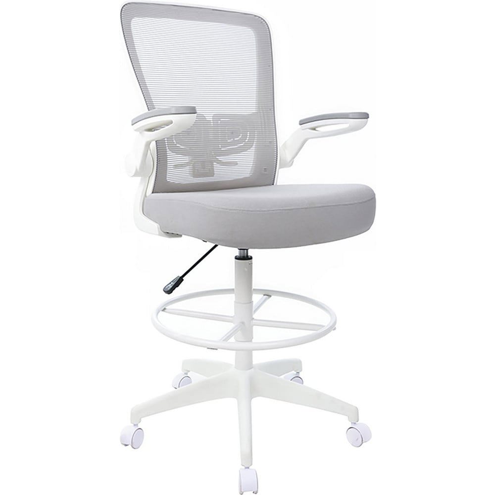 Swivel & Adjustable Stools; Base Type: Nylon ; Type: Drafting Stool; Flip Arm Task Chair; Mesh Back ; Seat Material: Fabric ; Foot Type: Caster ; Weight Capacity: 275lb ; Seat Color: Gray