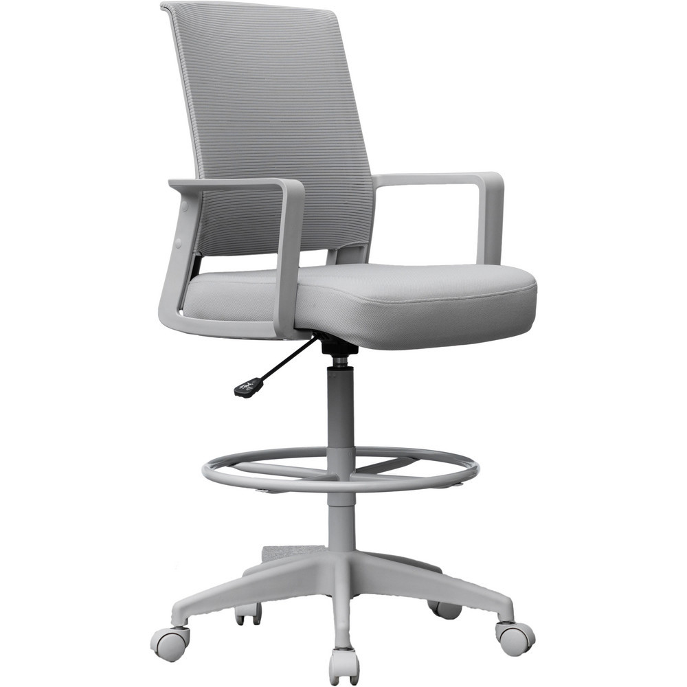 Swivel & Adjustable Stools; Base Type: Nylon ; Type: Drafting Stool; Flip Arm Task Chair; Mesh Back ; Seat Material: Fabric ; Foot Type: Caster ; Weight Capacity: 275lb ; Seat Color: Gray