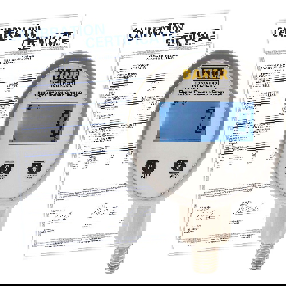 Pressure Gauge: 0 to psi, 1/4