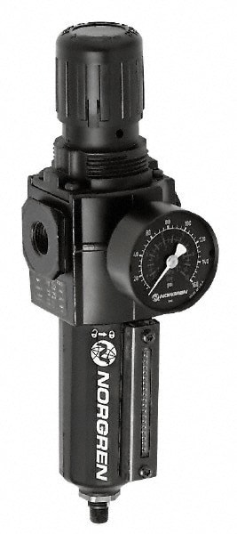 FRL Combination Unit: 3/8 NPT, Standard, 1 Pc Filter/Regulator with Pressure Gauge
