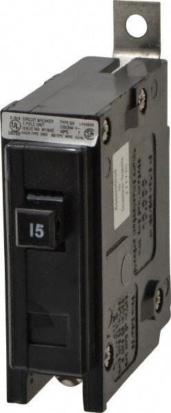 15 Amp, 120/240 VAC, 24 VDC, 48 VDC, 80 VDC, 1 Pole, Bolt On Miniature Circuit Breaker