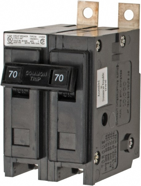 70 Amp, 120/240 VAC, 24 VDC, 48 VDC, 80 VDC, 2 Pole, Bolt On Miniature Circuit Breaker