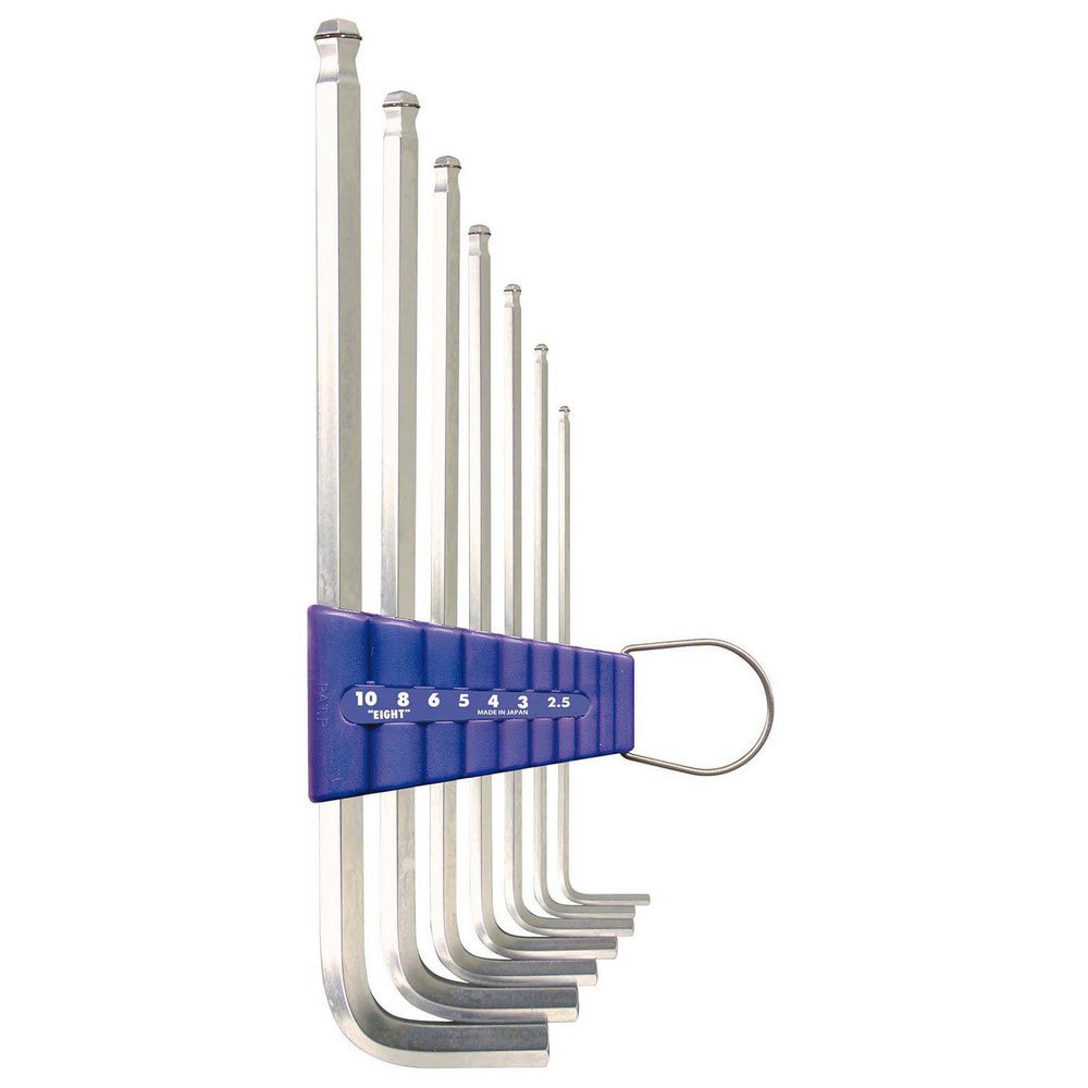 Hex Key Sets; Ball End: Yes ; Handle Type: L-Handle ; Measurement Type: Metric ; Hex Size: 2.5 mm, 3 mm, 4 mm, 5 mm, 6 mm, 8 mm, 10 mm ; Material: Steel ; Overall Length (mm): 187.0000