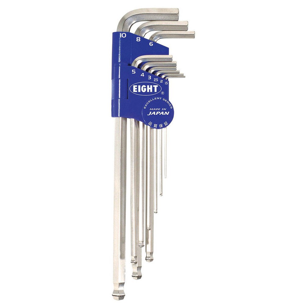 Hex Key Sets; Ball End: Yes ; Handle Type: L-Handle ; Measurement Type: Metric ; Hex Size: 1.5 mm, 2 mm, 2.5 mm, 3 mm, 4 mm, 5 mm, 6 mm, 8 mm, 10 mm ; Material: Steel ; Overall Length (mm): 235.0000