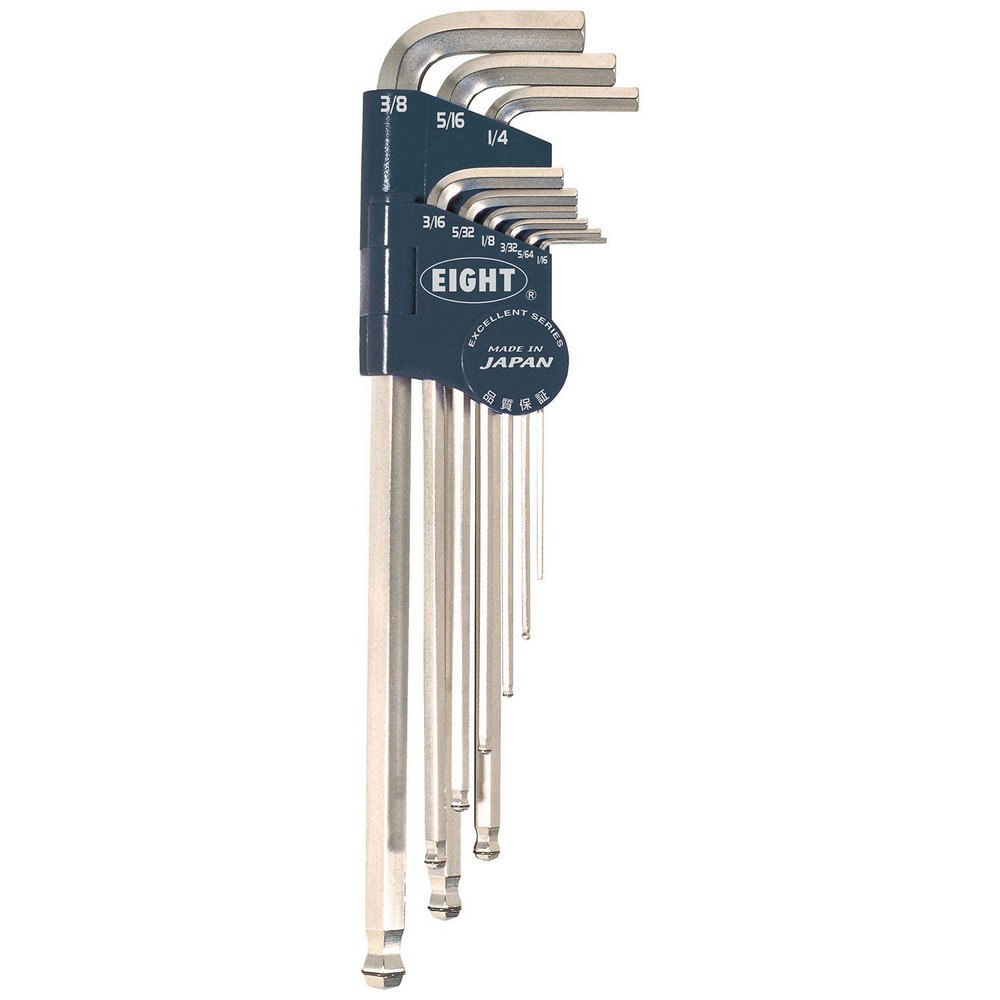 Hex Key Sets; Ball End: Yes ; Handle Type: L-Handle ; Measurement Type: Inch ; Hex Size: 1/16 in, 5/64 in, 3/32 in, 1/8 in, 5/32 in, 3/16 in, 1/4 in, 5/16 in, 3/8 in ; Material: Steel ; Overall Length (mm): 233.0000