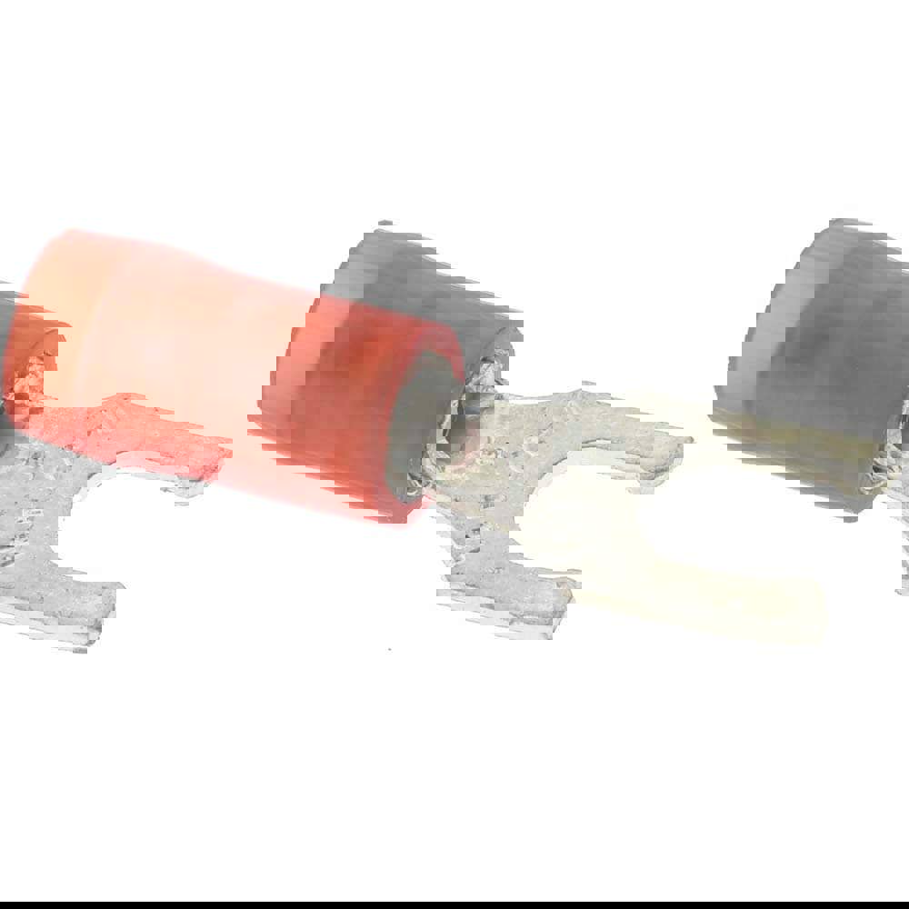 Locking Fork Terminal: Red, Nylon, Partially Insulated, #6 Stud, Crimp