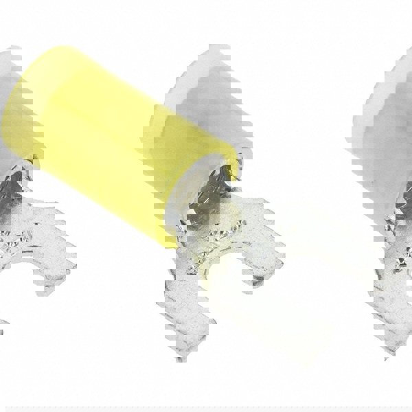 Locking Fork Terminal: Yellow, Nylon, Partially Insulated, #8 Stud, Crimp