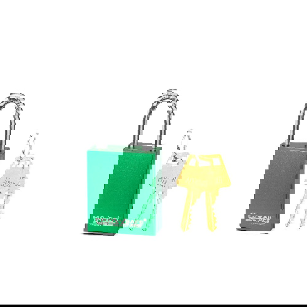 Lockout Padlock: Keyed Different, Aluminum, 1 High, Stainless Steel Shackle, Green
