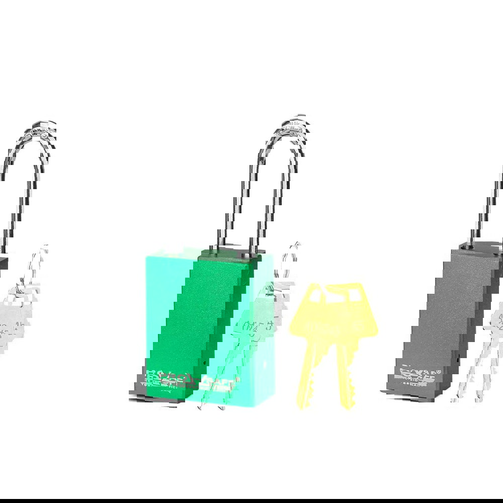 Lockout Padlock: Keyed Different, Aluminum, 1.5 High, Stainless Steel Shackle, Green
