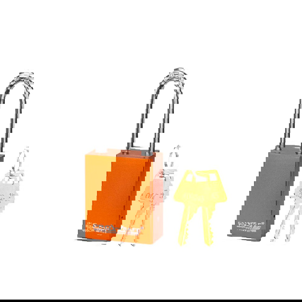 Lockout Padlock: Keyed Different, Aluminum, 1.5 High, Stainless Steel Shackle, Orange
