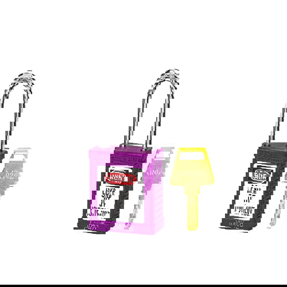 Lockout Padlock: Keyed Different, Thermoplastic, 1.5 High, Stainless Steel Shackle, Purple