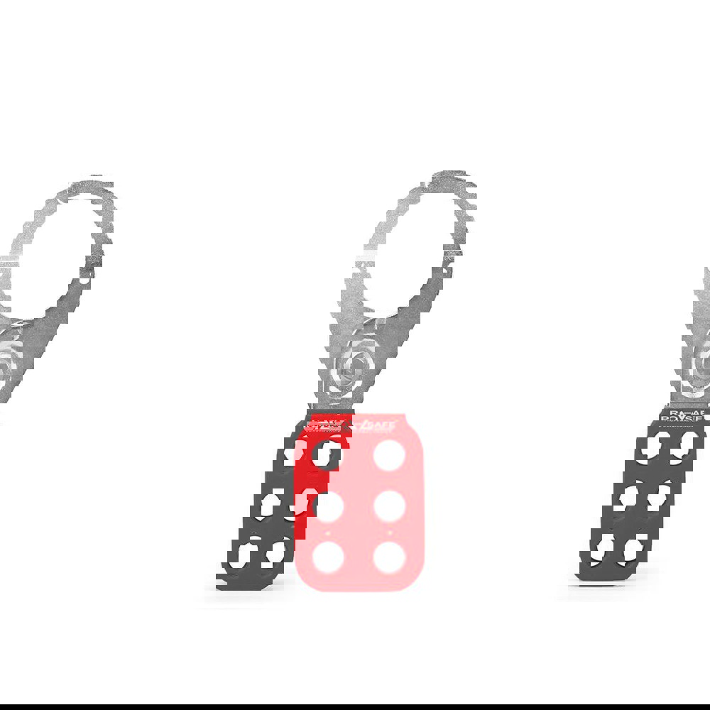 Lockout Hasps; Hasp Type: Scissor-Action ; Jaw Type: Single ; Maximum Number of Padlocks: 6 ; Largest Inside Jaw Diameter (Decimal Inch): 1.5 ; Material: Steel ; Smallest Inside Jaw Diameter (Decimal Inch): 1-1/2