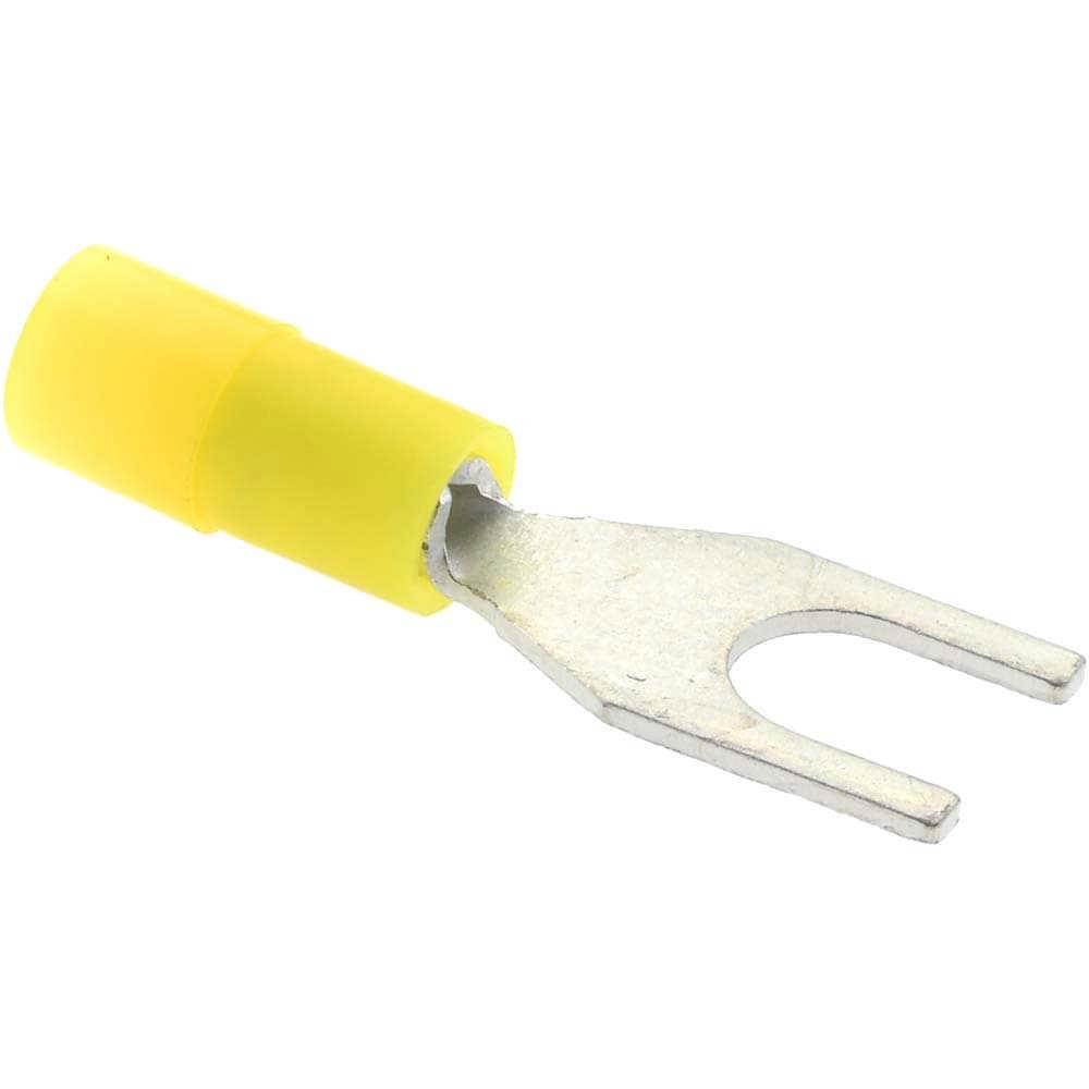 Standard Fork Terminal: Yellow, Nylon, Partially Insulated, #6 Stud, Crimp