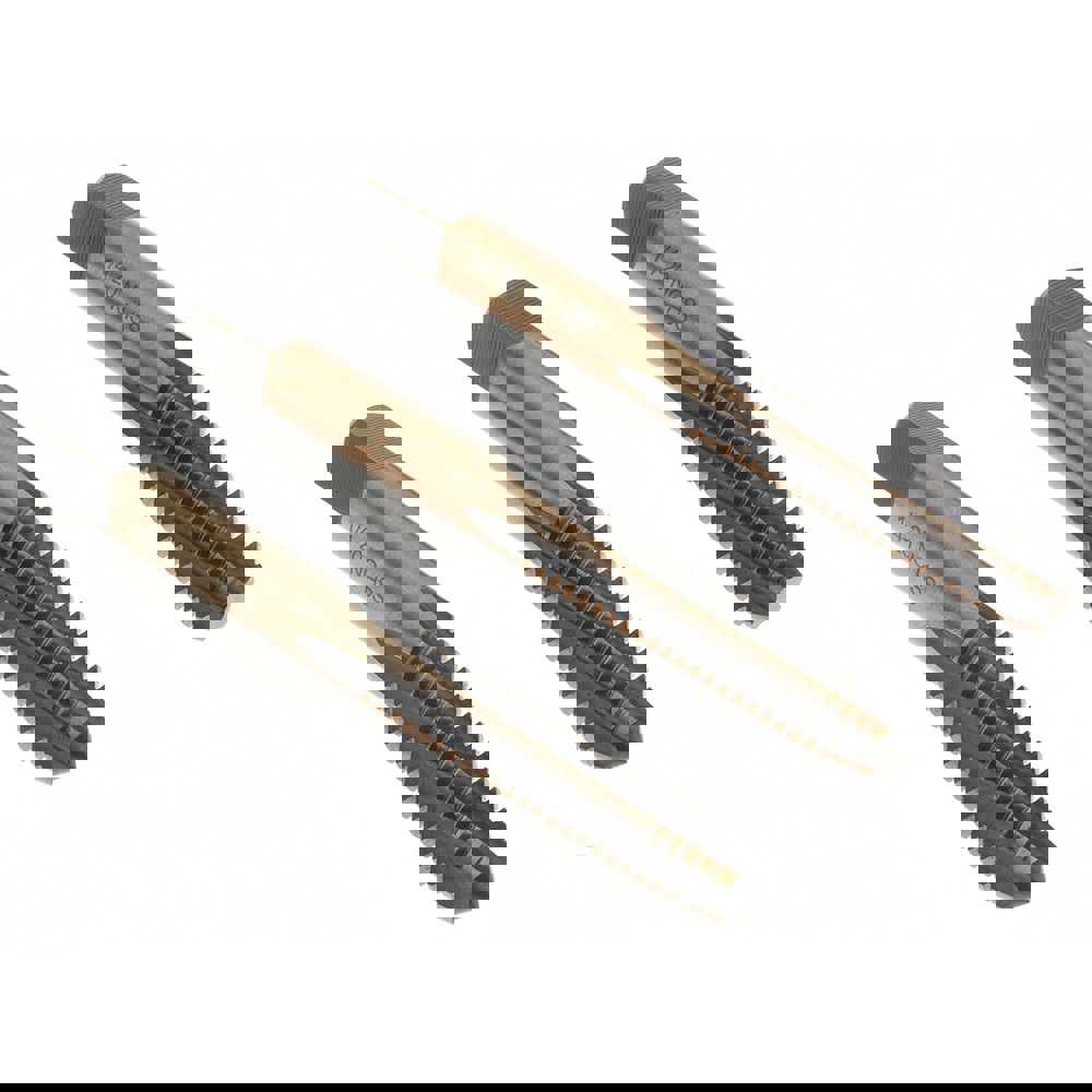 Tap Set: 1/4-20 UNC, 4 Flute, Bottoming Plug & Taper, High Speed Steel, Gold & Oxide Finish