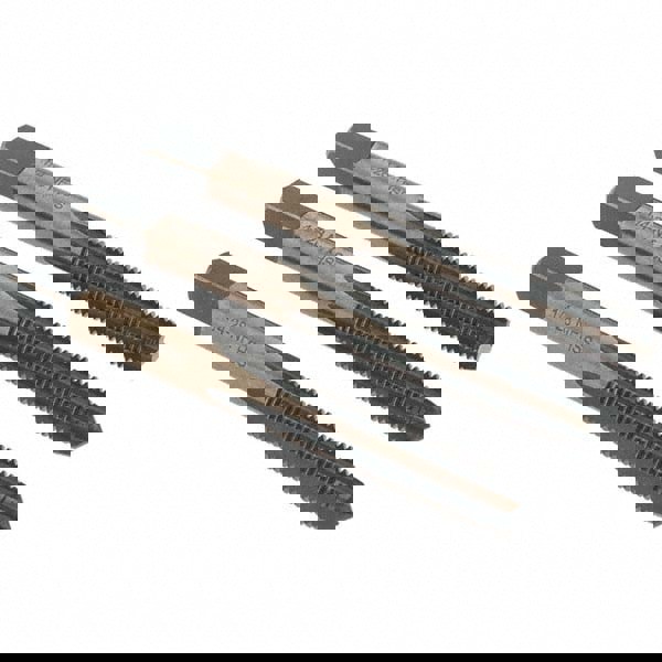 Tap Set: 1/4-28 UNF, 4 Flute, Bottoming Plug & Taper, High Speed Steel, Gold & Oxide Finish