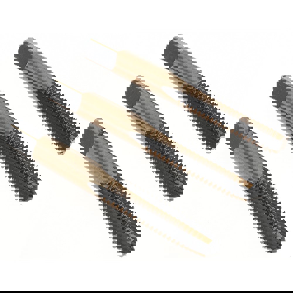 Tap Set: 3/8-16 UNC, 4 Flute, Bottoming Plug & Taper, High Speed Steel, Gold & Oxide Finish