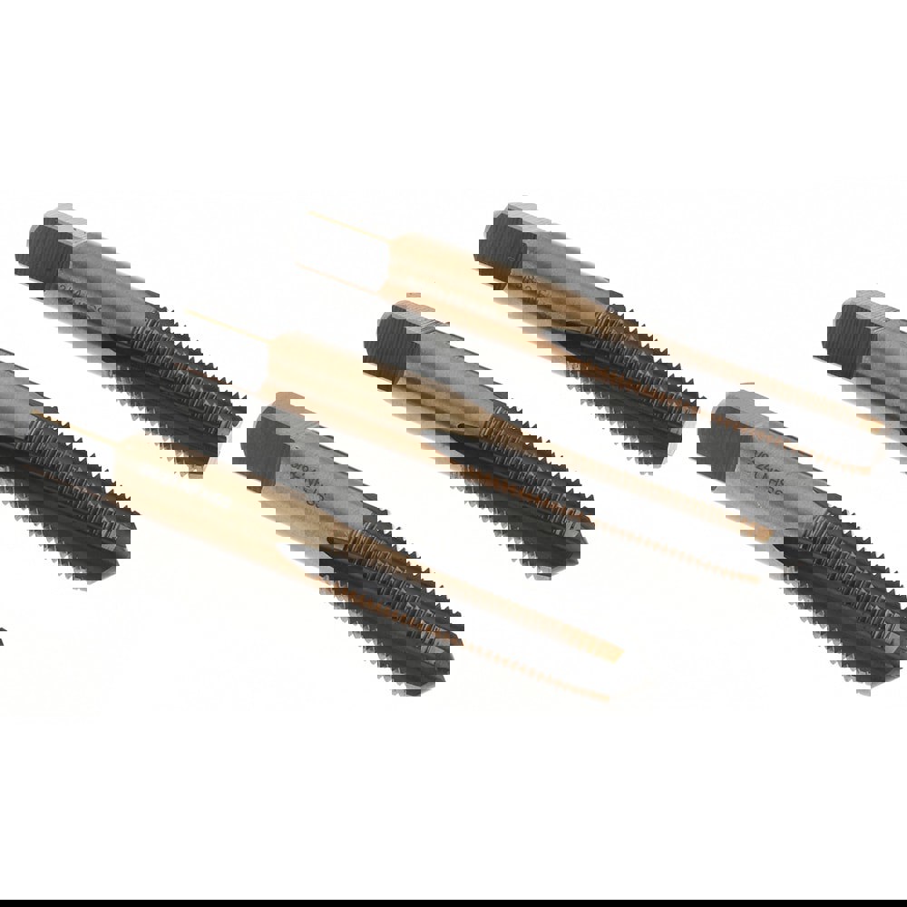 Tap Set: 3/8-24 UNF, 4 Flute, Bottoming Plug & Taper, High Speed Steel, Gold & Oxide Finish