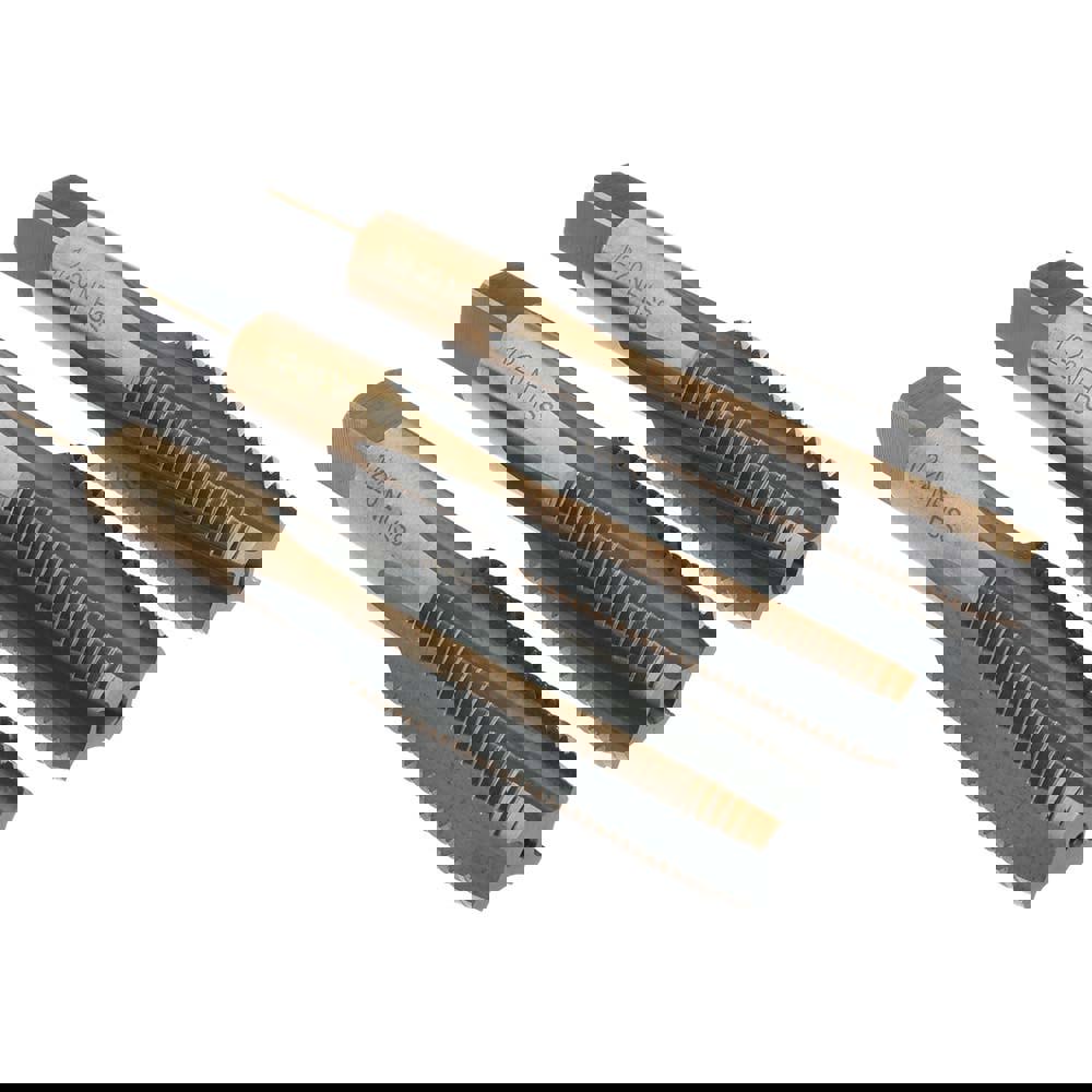 Tap Set: 1/2-20 UNF, 4 Flute, Bottoming Plug & Taper, High Speed Steel, Gold & Oxide Finish