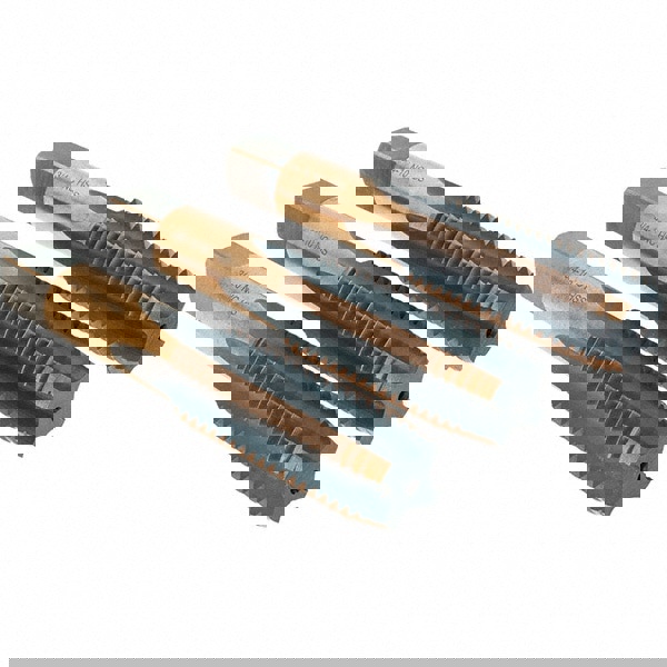 Tap Set: 3/4-10 UNC, 4 Flute, Bottoming Plug & Taper, High Speed Steel, Gold & Oxide Finish