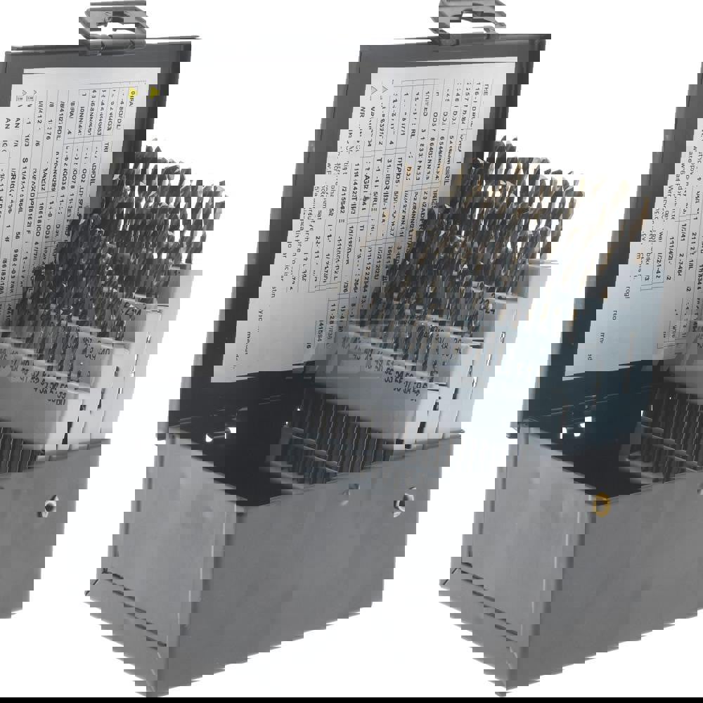 Drill Bit Set: Jobber Length Drill Bits, 60 Pc, 135 &deg;, High Speed Steel