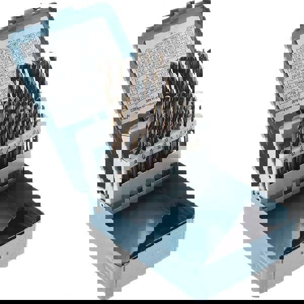 Drill Bit Set: Jobber Length Drill Bits, 21 Pc, 135 &deg;, High Speed Steel