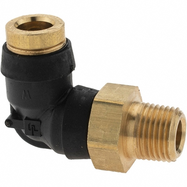 Push-To-Connect Tube to Male & Tube to Male NPT Tube Fitting: 90 &deg; Swivel Male Elbow, 1/8