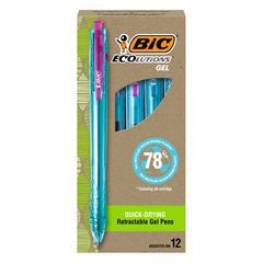 Ecolutions Gel Pen, Retractable, Medium 1 mm, Assorted Ink Colors, Blue Barrel, Dozen