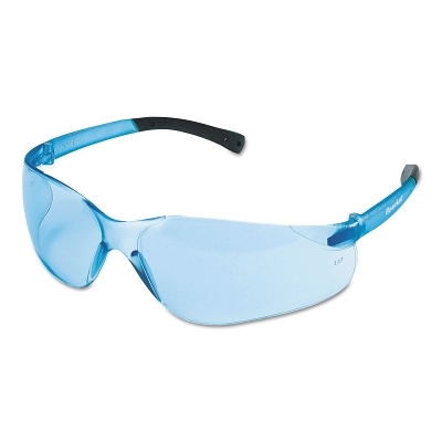 Safety Glasses: Scratch-Resistant, Polycarbonate, Blue Lenses, Frameless