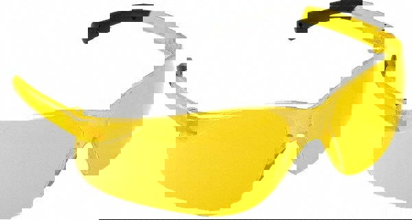 Safety Glasses: Scratch-Resistant, Polycarbonate, Amber Lenses, Frameless