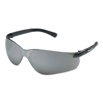 Safety Glasses: Scratch-Resistant, Polycarbonate, Silver Mirror Lenses, Frameless