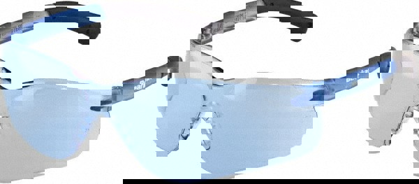 Safety Glasses: Scratch-Resistant, Polycarbonate, Blue Lenses, Frameless