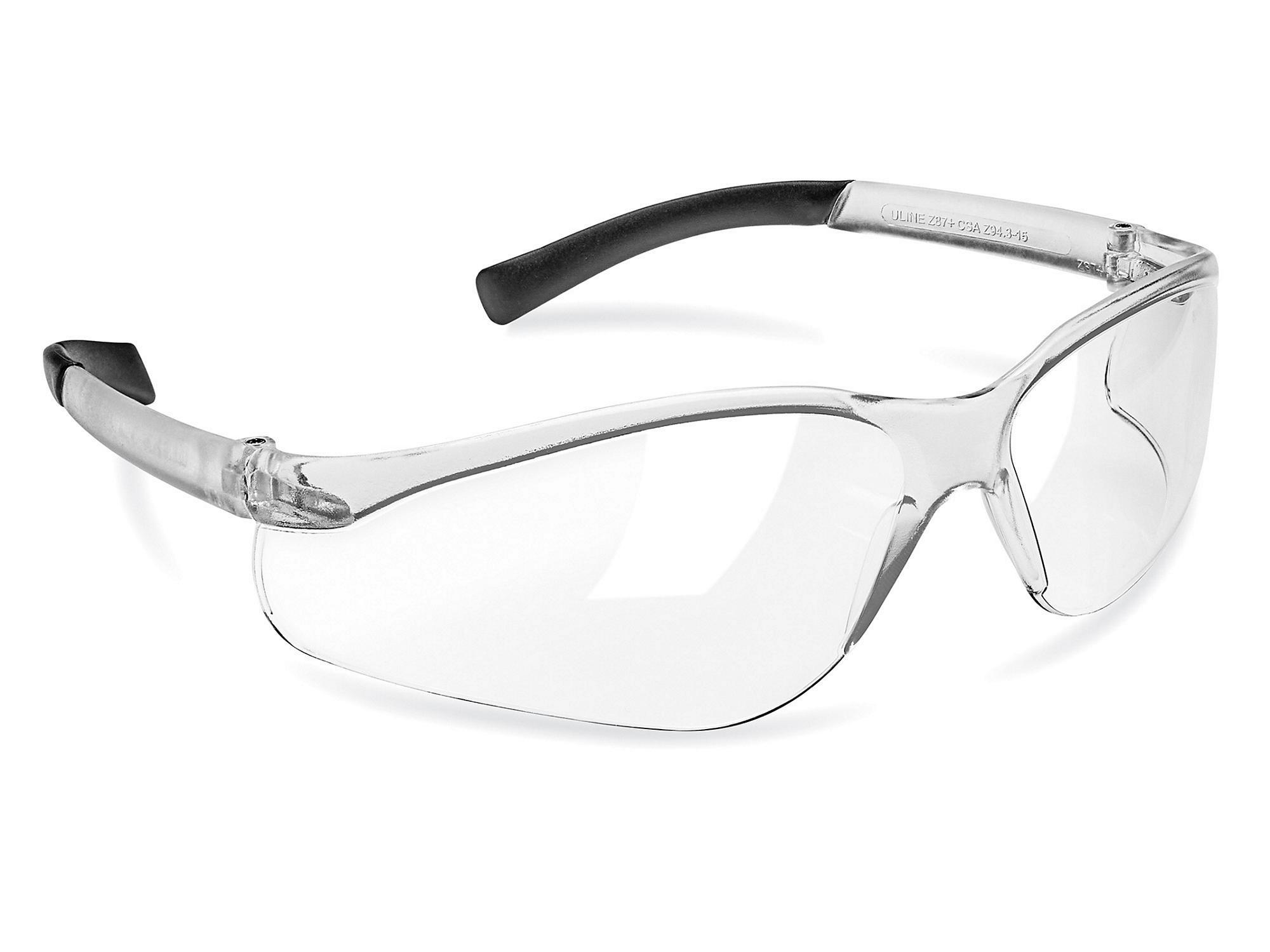 Safety Glasses: Uncoated, Polycarbonate, Clear Lenses, Frameless