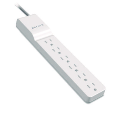 Power Outlet Strips; Amperage: 15.0 ; Voltage: 125V ; Material: Plastic ; Number Of Outlets: 6 ; Cord Length (Feet): 4 ; Color: White