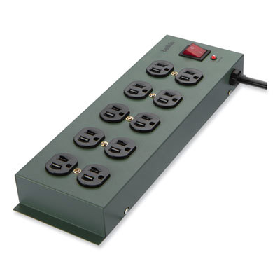 Power Outlet Strips; Amperage: 15; Voltage: 330; Number of Outlets: 10; Material: Metal; Mounting Type: Floor; Cord Length (Feet): 15; NEMA Configuration: 5-15P; Color: Dark Gray; Overall Height (Inch): 1/8; Overall Height (Decimal Inch): 1/8; Overall Wid