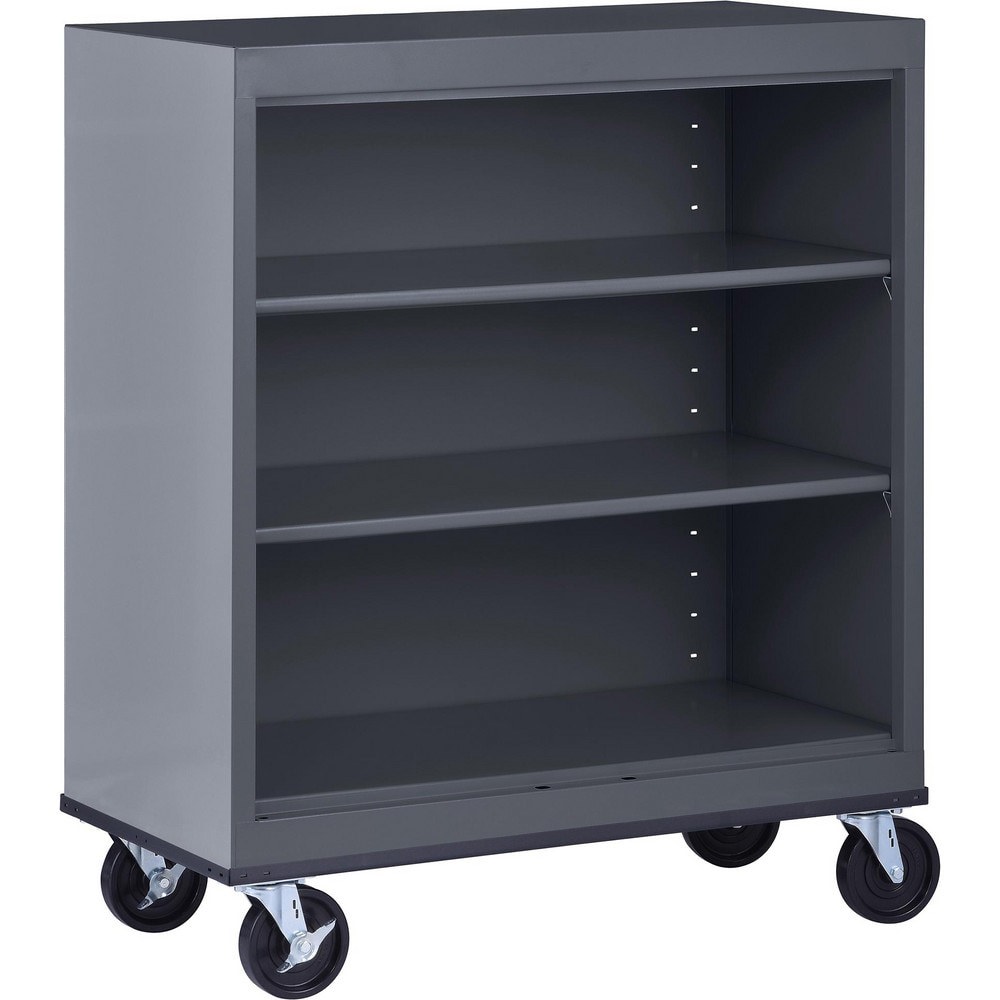 Bookcases; Overall Height: 42in ; Overall Width: 36 ; Overall Depth: 18 ; Material: Steel ; Color: Charcoal ; Shelf Weight Capacity: 200