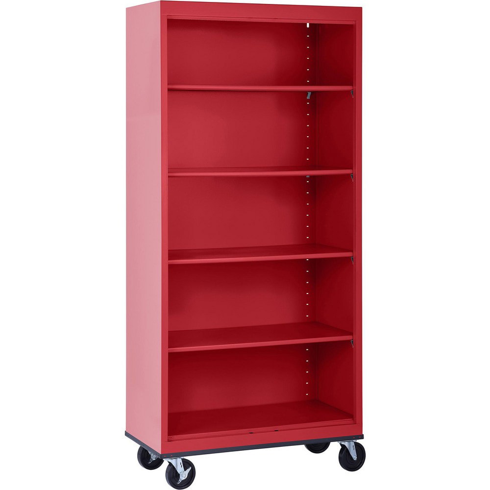 Bookcases; Overall Height: 78in ; Overall Width: 36 ; Overall Depth: 18 ; Material: Steel ; Color: Textured Red ; Shelf Weight Capacity: 200
