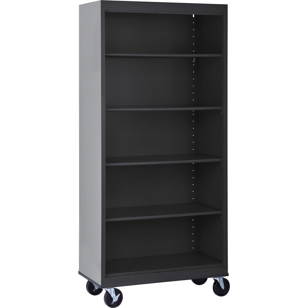 Bookcases; Overall Height: 78in ; Overall Width: 36 ; Overall Depth: 18 ; Material: Steel ; Color: Textured Black ; Shelf Weight Capacity: 200