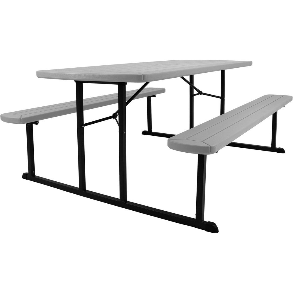 Stationary Tables; Table Type: Picnic ; Body Material: HDPE Blow Molded Plastic; Steel ; Table Top Color: Light Gray ; Frame Color: Black ; Overall Height (Inch): 29-1/2 ; Overall Length (Inch): 72