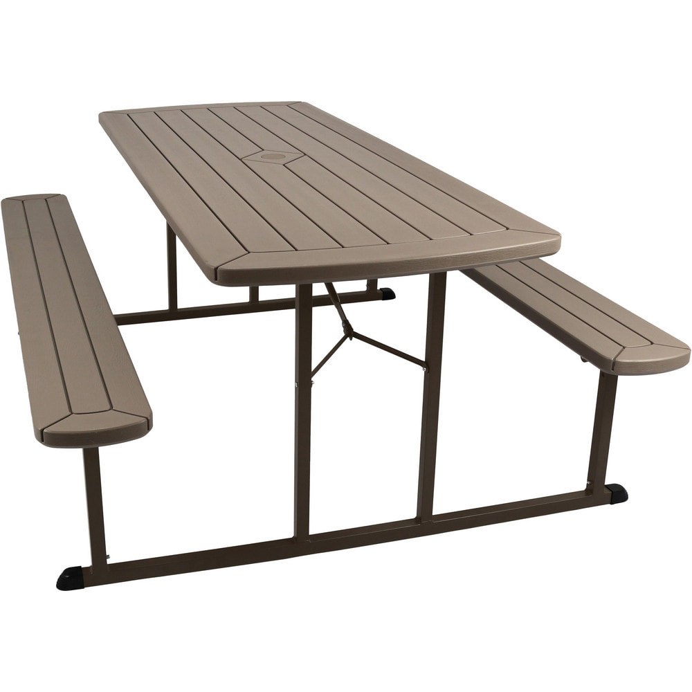 Stationary Tables; Table Type: Picnic ; Body Material: HDPE Blow Molded Plastic; Steel ; Table Top Color: Brown ; Frame Color: Brown ; Overall Height (Inch): 29-1/2 ; Overall Length (Inch): 72