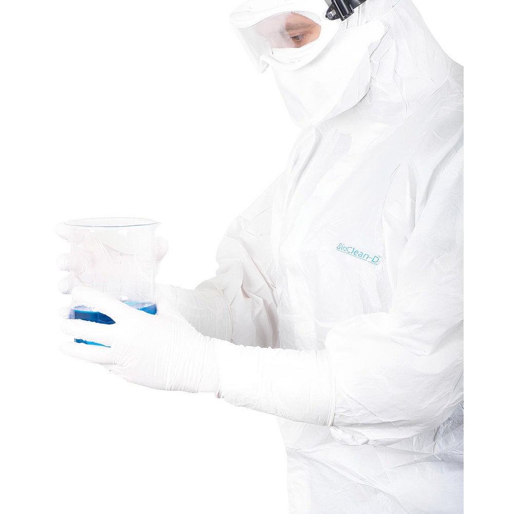 Series Bioclean Nerva Disposable Gloves: Size X-Large, 3.94 mil, Uncoated-Coated Nitrile, Industrial Grade, Unpowdered