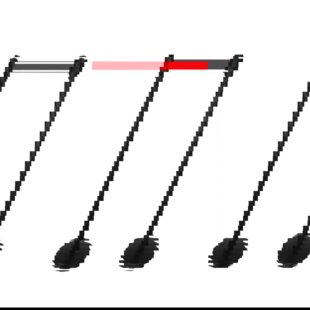 Retractable Belt Barrier Post: 10' Belt Length, Steel Post, Metal Base