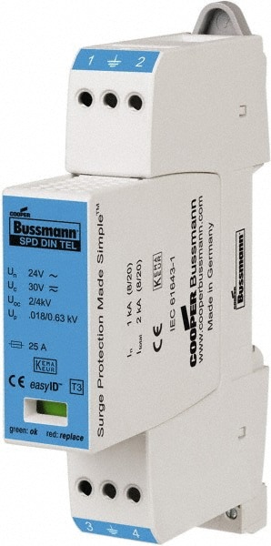 2 Pole, 1 Phase, 1 kA Nominal Current, 90mm Long x 18mm Wide x 66mm Deep, Thermoplastic Hardwired Surge Protector
