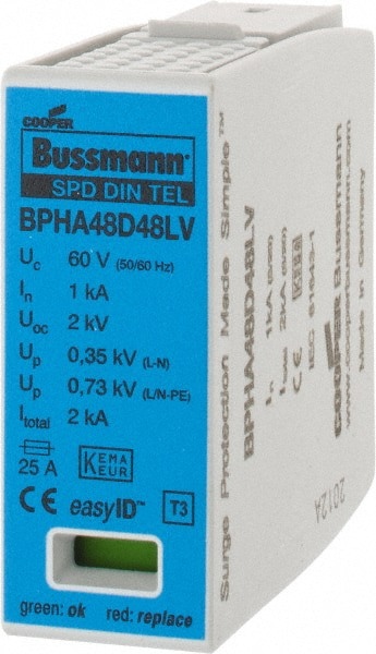 2 Pole, 1 Phase, 1 kA Nominal Current, 90mm Long x 18mm Wide x 66mm Deep, Thermoplastic Hardwired Surge Protector