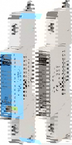 Hardwired Surge Protectors; Voltage: 120 VAC; 200 VDC ; Nominal Discharge Current (kA): 12.50 (DC); 15 (AC) ; Maximum Continuing Operating Voltage: 150 VAC; 200 VDC ; Surge Protection Capacity (kA): 40 ; Mounting Type: DIN Rail Mount