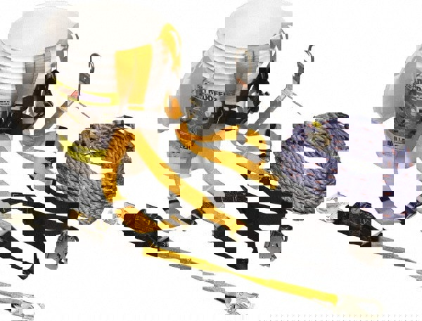 Fall Protection Kits; Kit Type: Roofer's Kit ; Lanyard Length: 3.0 ; Includes: (1) Bucket; (1) Full Body Harness; Lanyard; Lifeline; Roof Anchor; Rope Grab