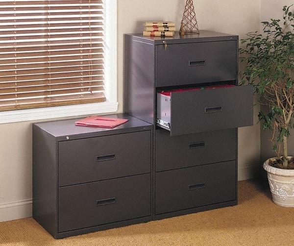 Horizontal File Cabinet: 4 Drawers, Steel, Black