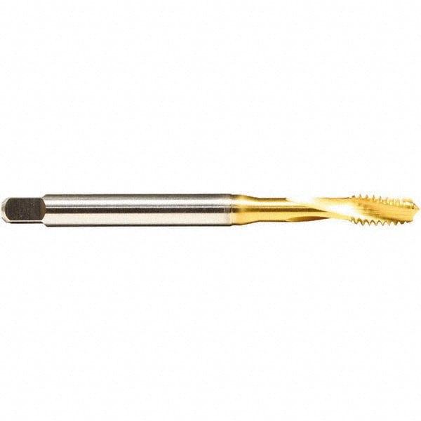 Spiral Flute Tap: 1/4-20 UNC, 3 Flutes, Modified Bottoming, 2BX Class of Fit, Cobalt, TIN Coated
