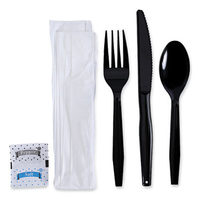 Paper & Plastic Cups, Plates, Bowls & Utensils; Flatware Type: Plastic Utensil Set ; Material: Plastic ; Color: Black ; Disposable: Yes ; UNSPSC Code: 48101919